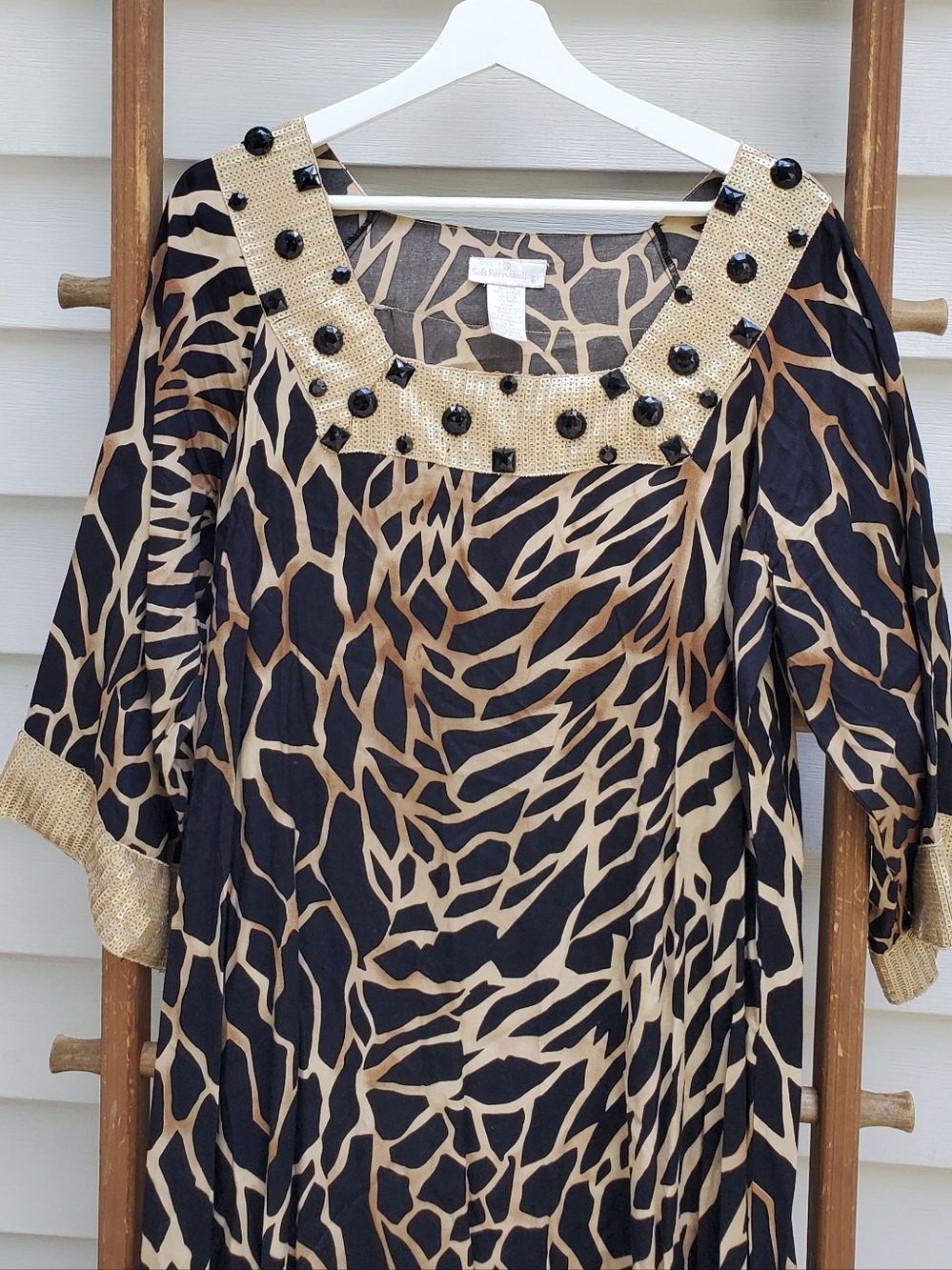 Soft Surroundings Square-Neck Emblished Maxi Caftan Dress - Picture 4 of 6